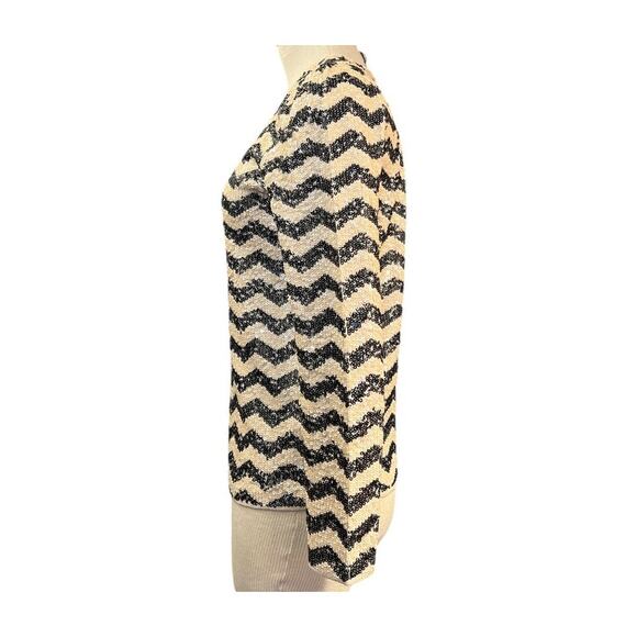 J. Crew Sequin Chevron Stripe Sweater Size S Cream Black Sparkle Festive Preppy - Picture 3 of 9